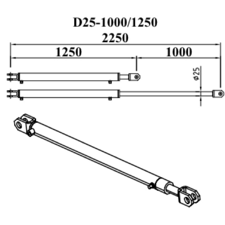 Vérin à lèvre à double effet  D25 - 1000 / 1250 lèvre télescopique 1000 Hormann Référence 307689