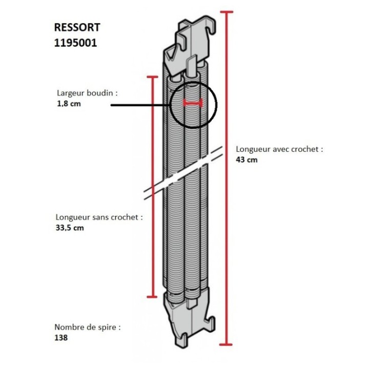 001 - 301 ressort triple porte N80/S95 Hormann Référence 1195001 - 869574